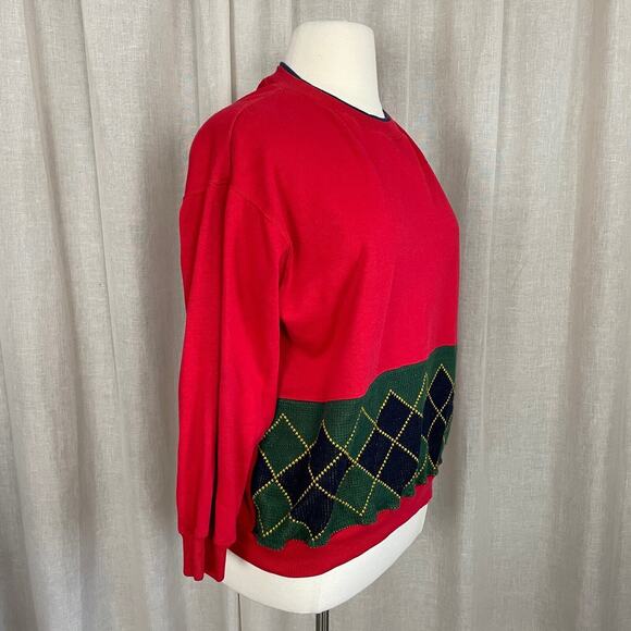 Vintage Crewneck Sweatshirt Womens Plus Size 20W Red Argyle Casual 90s 80s - Picture 4 of 11
